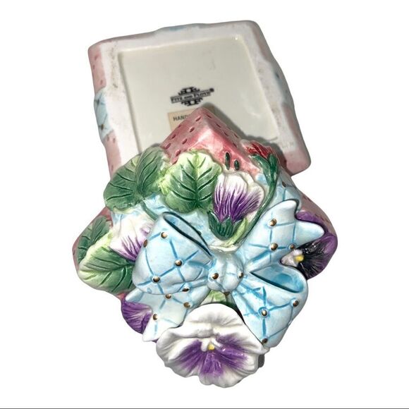 Fitz and Floyd Vintage Essentials Porcelain Blue Floral Square Trinket Box - Picture 12 of 13